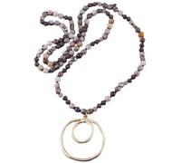 Dyale Bohemian Accessory 6mm Stones/Crystal Knotted With Metal Round Pendant Necklaces Women Boho Gift , 19cm, Stone, Agate