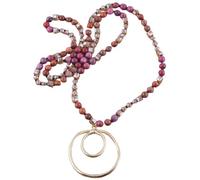 Dyale Bohemian Accessory 6mm Stones/Crystal Knotted With Metal Round Pendant Necklaces Women Boho Gift , 19cm, Stone, Agate