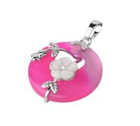 Dyale - Natural Stone Pendant for Round Flower Shape Necklace, Amethyst, Rose Rose Quartz, Rose and Black Onyx Crystal, 19cm, Stone, Agate