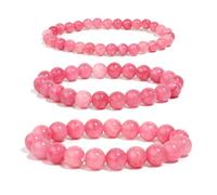 Dyale - Pink Chalcedony Bead Bracelet for Women Natural Stone Beads Meditation Gift for Friend, 19cm, Stone, Agate