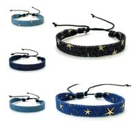 Dyale Vintage Star Pattern Blue Literary Denim Fabric Bracelet For Women Men Gothic Ethnic Handwoven Wrist Strap Gift 1pc, 19cm, Stone, Agate
