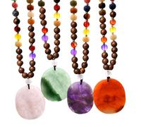 Dyale Vintage Wooden Beads Natural Stone Crystal Pendant Long Necklace Autumn & Winter Handmade Sweater Chain 1PC, 19cm, Stone, Agate