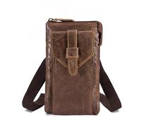 DYANGLIZH The First Layer of Oil Wax Leather Leather Men's Mobile Phone Camera Outdoor 7 Inch Small Waist Bag with Hook, Yellow Frosted, 20x12x3(cm)