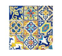 Dyari Set of 9 Decorative Ceramic Tiles - Hand Painted Indoor & Outdoor - Spanish Artisan Top Kitchen - Mediterranean Decorative Tilles 4x4" / One Tile - Durable Colorful - 140 g Each (Yellow & Red)