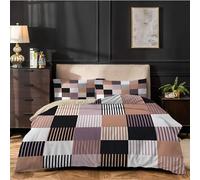 dyausi Beige Emperor Duvet Cover Set Patchwork Geometry Stripe Stylish Bedding Set 3pcs with Zipper Closure for Man Woman Reversible Microfiber Quilt Cover 290x235cm and 2 Pillowcases 50x75cm
