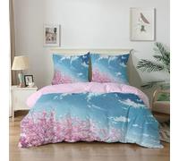 dyausi Blue Emperor Duvet Cover Set Sky Pink Cherry Blossoms Stylish Bedding Set 3pcs with Zipper Closure for Teenagers Reversible Microfiber Quilt Cover 290x235cm and 2 Pillowcases 50x75cm