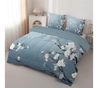 dyausi Blue Flower Bouquet King Size Duvet - Reversible Coverless Duvet King Size 7.5 Tog for All Season - Flower Branch Watercolor Printed Duvet - Machine Washable Comforter with Pillowcases - H-275