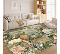 dyausi Botanical Rug 60x90cm - Washable Dark Aesthetic Floral Deer Area Rugs for Entrance Bathroom - Bear Home Decor Non Slip Small Door Mats Indoor - Soft Short Pile Carpet for Kitchen G7