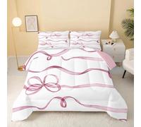 dyausi Bow Knots Duvet, Coverless Duvet King Size Duvet 7.5 Tog, Lightweight Romantic Ribbon Bedding Quilt 3 Piece, Machine Washable King Duvet 200x230 with Pillowcases, Pink White