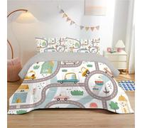 dyausi Car House Double Duvet - Coverless Duvet with Matching Pillowcase 50x75cm - Reversible Transport Ships Kids Duvet - Lightweight and Washable Duvet Double 7.5 Tog - Double 200x200cm - Colorful