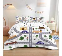 dyausi Car Truck Single Duvet Kids - Reversible Coverless Duvet 2 Piece - Duvet 7.5 Tog with Road Traffic Pattern - Lightweight Hypoallergenic and Washable Comforter - Single 135x200cm - Colorful