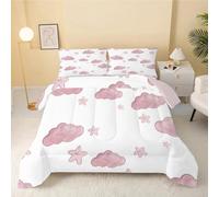 dyausi Cartoon Clouds Duvet, Coverless Duvet Single Duvet 7.5 Tog, Reversible Cute Kids Comeforter Set for All Season, Lightweight Machine Washable Single Quilt 135x200, Pink White