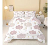 dyausi Cartoon Clouds Duvet, Coverless Duvet Single Duvet 7.5 Tog, Reversible Rain Stars Comeforter Set for All Season, Lightweight Machine Washable Single Quilt 135x200, Pink White