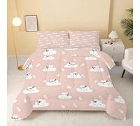 Dyausi Clouds Duvet, Coverless Double Duvet 7.5 Tog All Season Kids Cartoon Comforter 3 Piece, Washable Quilt Double 200x200 with 2 Pillowcases 50x75, Pink White