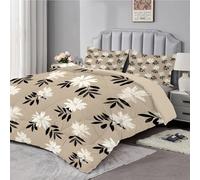 dyausi Coverless Duvet - Soft Super King Duvet with 2 Pillowcases - Lightweight and Machine Washable Printed Duvet - Bedding Set with Flower Pattern - Superking 220x260cm - Beige