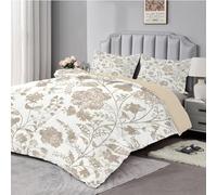 dyausi Coverless Duvet - Soft Super King Duvet with 2 Pillowcases - Lightweight and Machine Washable Printed Duvet - Bedding Set with Floral Pattern - Superking 220x260cm - Beige