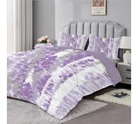 dyausi Coverless Duvet - Soft Super King Duvet with 2 Pillowcases - Lightweight and Machine Washable Printed Duvet - Bedding Set with Vintage Tie Dye Pattern - Superking 220x260cm - Purple