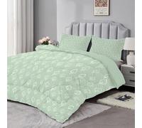 dyausi Coverless Duvet - Soft Super King Duvet with 2 Pillowcases - Lightweight and Machine Washable Printed Duvet - Bedding Set with Leaf Plants Pattern - Superking 220x260cm - Sage Green