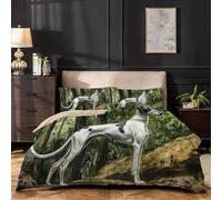 dyausi Dog Duvet Cover Sets, Forest Greyhound Reversible Double Duvet Set, Animals Illustration Bedding Double Bed Set, Soft Double Quilt Cover With 2 Pillowcases, Green A27