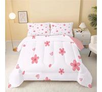 dyausi Floral Duvet, Coverless Duvet Single Duvet 7.5 Tog, Reversible Cherry Blossoms Comeforter Set for All Season, Lightweight Machine Washable Single Quilt 135x200, Pink