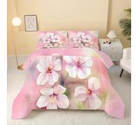 dyausi Floral Duvet, Coverless Duvet Super King Size, Reversible Cherry Blossoms Comforter for All Year Round, Washable Quilt 7.5 Tog, Lightweight Superking Duvet 220x260, Pink