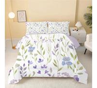 dyausi Floral Duvet, Coverless Duvet Super King Size, Reversible Leaves Plants Comforter for All Year Round, Washable Quilt 7.5 Tog, Lightweight Superking Duvet 220x260, Purple