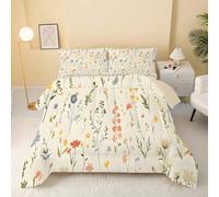 dyausi Floral Duvet, Coverless Duvet Super King Size, Reversible Leaves Plants Comforter for All Year Round, Washable Quilt 7.5 Tog, Lightweight Superking Duvet 220x260, Yellow