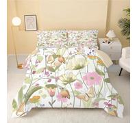 dyausi Floral Duvet, Coverless Duvet Super King Size, Reversible Watercolor Plants Comforter for All Year Round, Washable Quilt 7.5 Tog, Lightweight Superking Duvet 220x260, Yellow