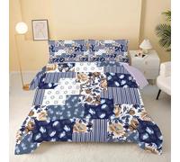 dyausi Floral Patchwork King Size Duvet - Reversible Coverless Duvet King Size 7.5 Tog for All Season - Rose Stripe Nautical Flower Printed Comforter with Pillowcases - WY-411