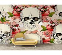 dyausi Gothic Photo Wallpaper, Skull with Roses Mural, Large Self-Adhesive Wallpaper, Decoration Poster Wall Stickers for Bedroom Living Room TV Wall Decor 390 * 260cm (W*H) Vintage Style