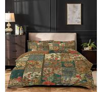 dyausi Green Emperor Duvet Cover Set Patchwork Flowers Stylish Bedding Set 3pcs with Zipper Closure for Adult Woman Reversible Microfiber Quilt Cover 290x235cm and 2 Pillowcases 50x75cm