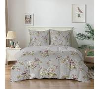 dyausi Grey Duvet Cover 100% Microfiber Flowers King Size Duvet Cover Sets 3pcs for Aldult Reversible Breathable Bedding Duvet Cover with Zipper Closure and Pillowcase