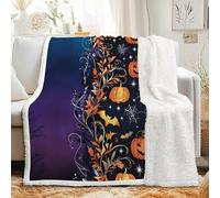 dyausi Halloween Bat Pattern Decorative Blanket, Sherpa Throw Blanket, Full Moon Party Blanket for Sofa Bed, Sofa Throw Fluffy Warm Thick Fleece Blanket, 140x200 cm - I-214