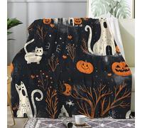 dyausi Halloween Fleece Blanket, Cat Throws for Sofas, Pumpkin Starry Sky Blanket King Size, Soft Cosy Flannel Blankets for Bed, Home Decor Sofa Throw 200x240 cm - I-283
