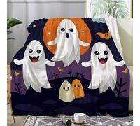 dyausi Halloween Fleece Blanket, Ghost Throws for Sofas, Bat Full Moon Throw Blanket Single Size, Soft Cosy Flannel Blankets for Bed, Home Decor Sofa Throw 130x150 cm - I-297