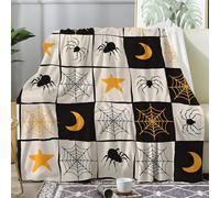 dyausi Halloween Fleece Blanket, Pumpkin Throws for Sofas, Spider Geometric Bat Blanket Super King Size, Soft Cosy Flannel Blankets for Bed, Home Decor Sofa Throw 230x270 cm - I-240