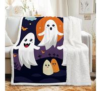 dyausi Halloween Ghost Pattern Decorative Blanket, Sherpa Throw Blanket, Bat Full Moon Blanket for Sofa Bed, Sofa Throw Fluffy Warm Thick Fleece Blanket, 150x200 cm - I-297