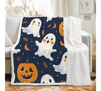 dyausi Halloween Ghost Pattern Decorative Blanket, Sherpa Throw Blanket, Pumpkin Moon Starry Sky Blanket for Sofa Bed, Sofa Throw Fluffy Warm Thick Fleece Blanket, 160x200 cm - I-341
