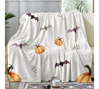 dyausi Halloween Throw Blanket for Bed, Pumpkin Fleece Blanket Sofa Throw, Fluffy Soft Warm Flannel Blanket for Couch Travel Camping, Maple Leaf Bats Spider Web Decor Blankets, King 200x240 cm, I-263