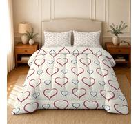 dyausi Heart Grid Queen Duvet Line Art Reversible Coverless Duvet 7.5 Tog with Pillowcase Geometric Quilt for All Season - Lightweight and Washable Comforter - WY-806