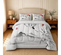 dyausi Japanese Crane Super King Duvet - Coverless Duvet with Landscape Pattern - Soft Reversible Bamboo Sprig Duvets 7.5 Tog for All Season - Lightweight Washable Quilt - WY-895