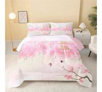 dyausi Japanese Duvet, Coverless Duvet King Size Duvet 7.5 Tog, Lightweight Cherry Blossoms Bedding Quilt 3 Piece, Machine Washable King Duvet 220x230 with Pillowcases, Pink