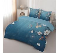 dyausi Japanese Flower Branch King Size Duvet - Reversible Coverless Duvet King Size 7.5 Tog for All Season - Watercolor Flower Printed Duvet - Machine Washable Comforter with Pillowcases - H-276