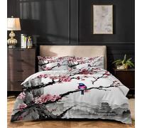 dyausi Japanese King Size Duvet Cover Sets, Floral Birds Duvet Cover Sets Reversible, Vintage Oriental Bedding, Soft Kingsize Duvet Cover Sets With 2 Pillowcases, White Black Pink A63