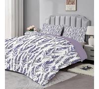 dyausi King Size Duvet - Coverless Duvet 3pcs with Floral Pattern - Reversible and Washable Summer Duvet - Hypoallergenic 220x230cm with 2 Pillowcases 50x75cm - Purple