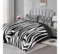 dyausi King Size Duvet - Coverless Duvet 3pcs with Zebra Print Pattern - Reversible and Washable Summer Duvet - Hypoallergenic Printed Duvet 220x230cm with 2 Pillowcases 50x75cm - Black and White