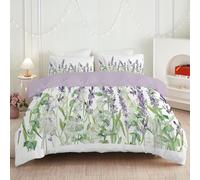 dyausi Lavender King Size Duvet Cover Sets, Flowers Floral Duvet Cover Sets Reversible, Watercolor Botanical Bedding, Soft Kingsize Duvet Cover Sets With 2 Pillowcases, Purple Green A131