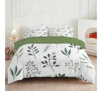 dyausi Leaf Duvet Cover Sets, Reversible Modern Botanical Beding Set, Floral Leaves Emperor Bedding, Soft Emperor Duvet Cover Set With 2 Pillowcases, White Green A129