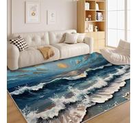 dyausi Ocean Rug Coastal Rugs for Living Room 60x90 cm, Dining Floor, Kitchen, Non Slip Washable - Blue Runner Rugs, Door Mats - Low Pile Indoor Front Floor Mats LI65