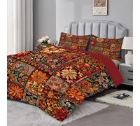 dyausi Patchwork King Size Duvet - Reversible Coverless Duvet King Size 7.5 Tog for All Season - Boho Floral Printed Duvet - Machine Washable Comforter with Pillowcases - Red B53